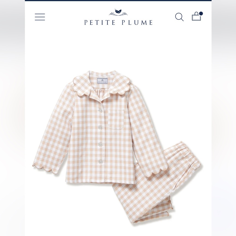 Kid's Twill Colette Pajama Set in Camel Gingham by Petite Plume, Size 3